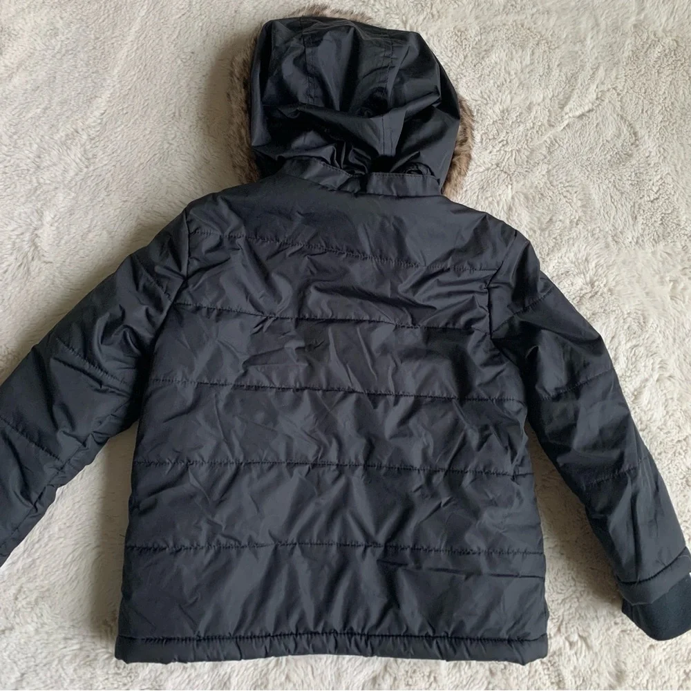 Janie and Jack Black Puffer Winter Coat Faux Fur Hood‎ Size 3-4 Years